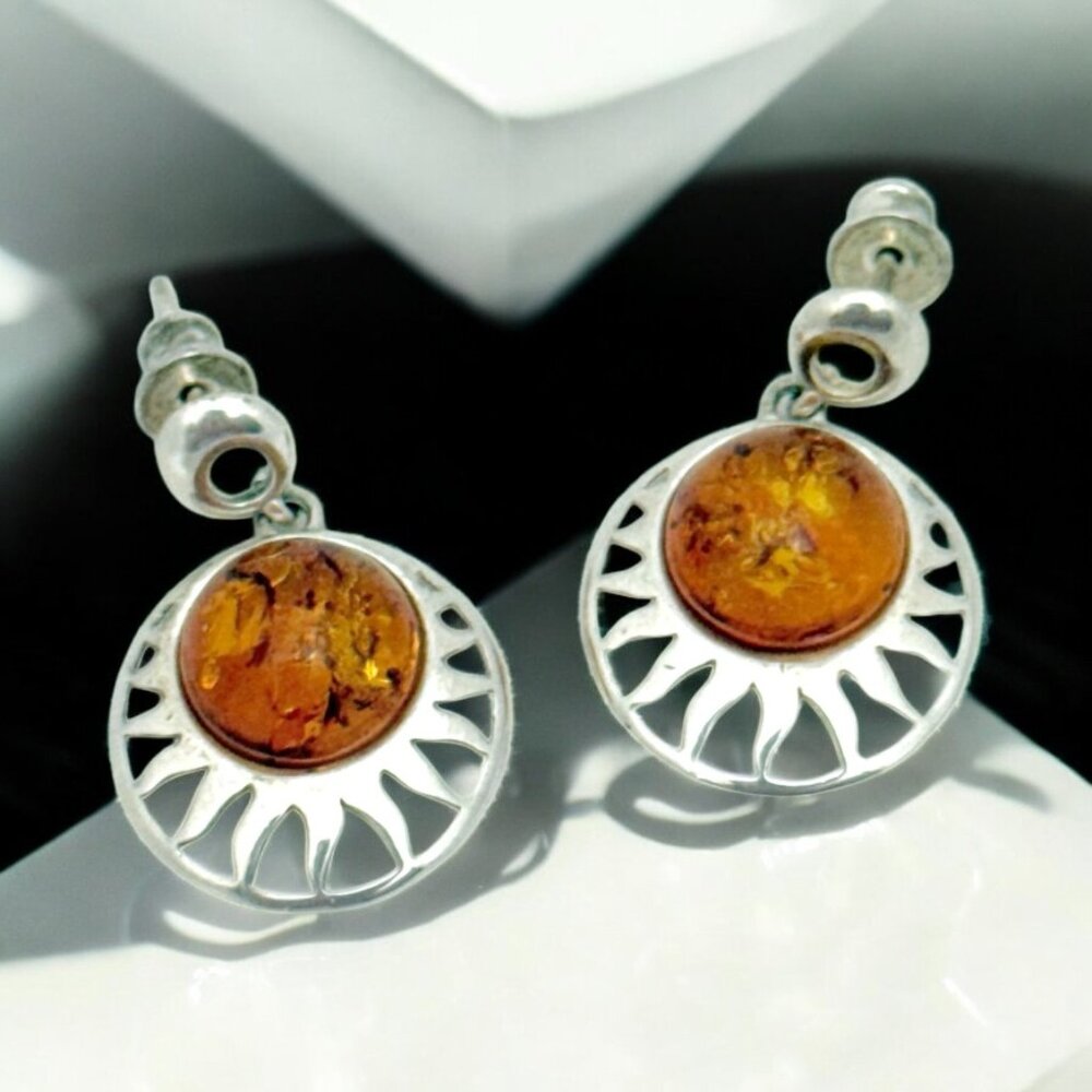 Baltic Amber "Sunrise" Sterling Post Dangle Earrings